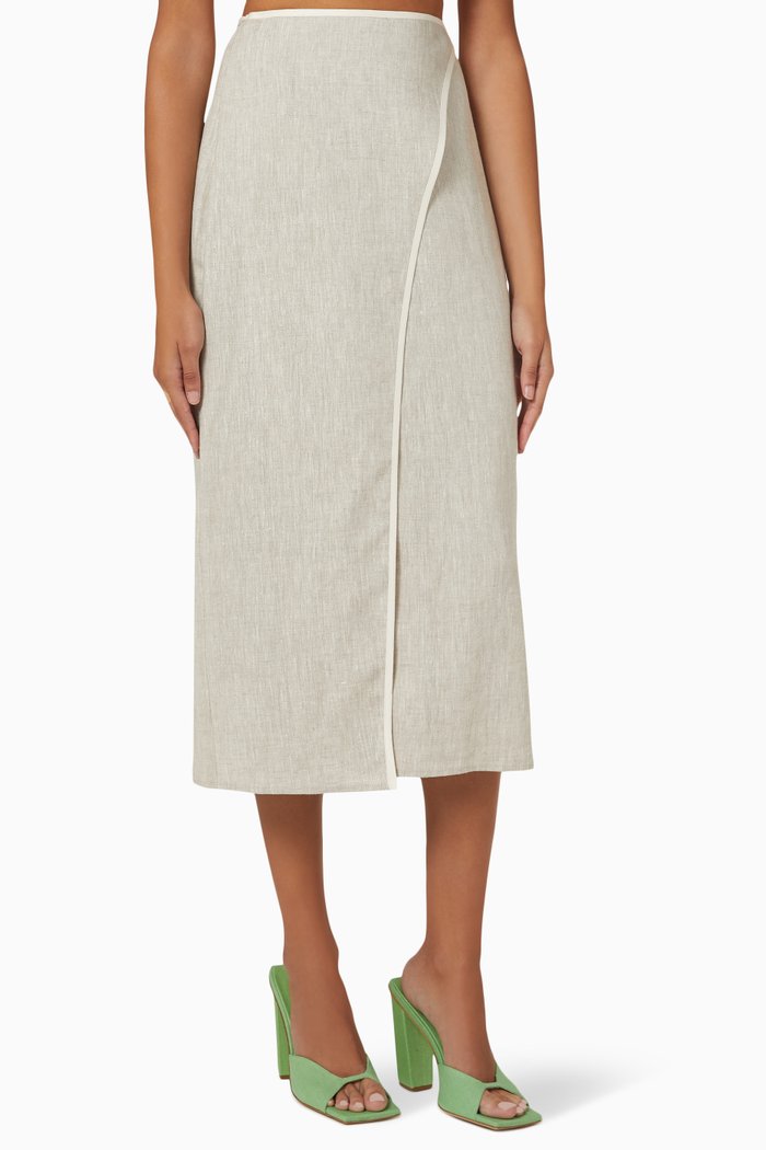 

Wrap Midi Skirt in Linen, Neutral