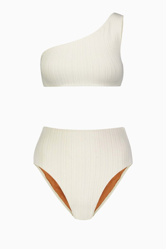 

Carolyn High Waist Bikini Set in Ribbed Nylon, Neutral