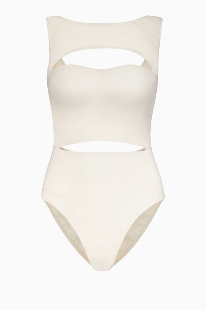 

Claudia Cut Out Swimsuit in Scuba Fabric, Neutral