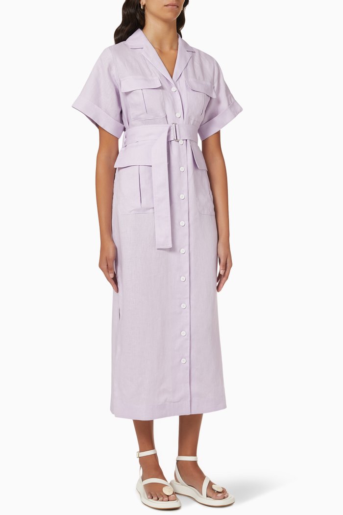 

Safari Midi Dress in Linen, Purple
