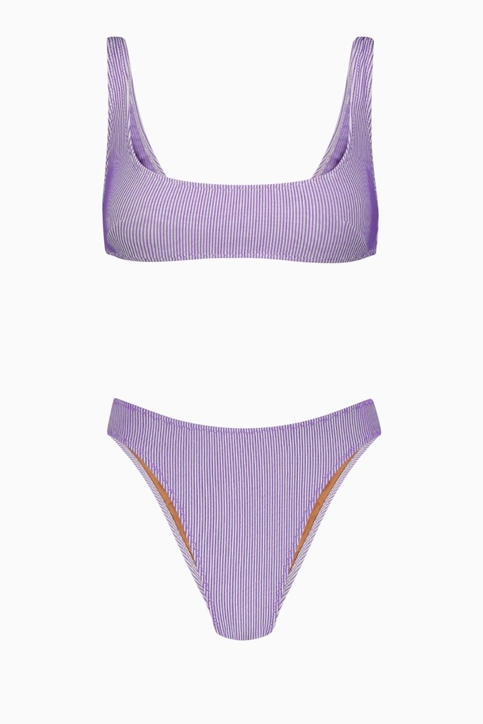 

Anna High Cut Bikini Set in Ribbed Nylon, Purple