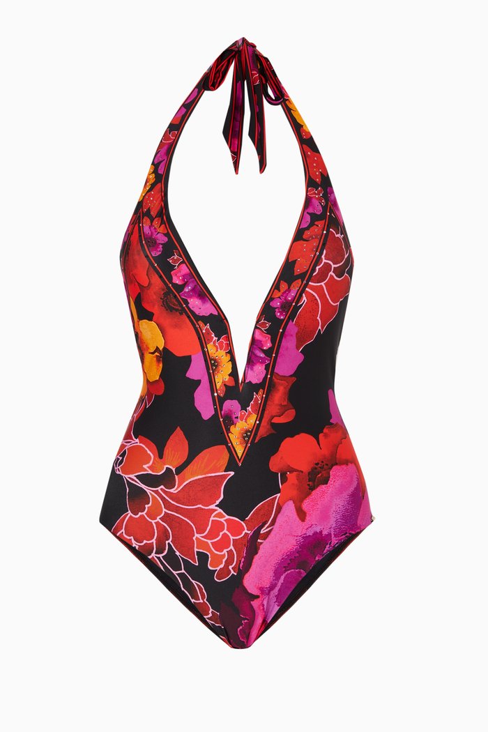 

Midnight Poppy Halter Swimsuit, Multicolour