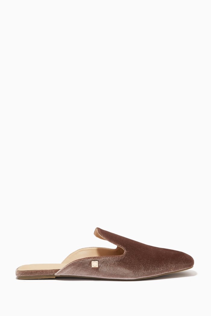 

Art Deco Slippers in Velvet, Brown