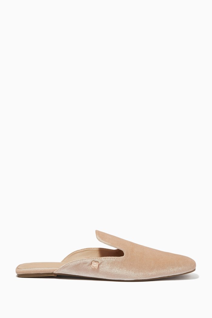 Art Deco Slippers in Velvet, White