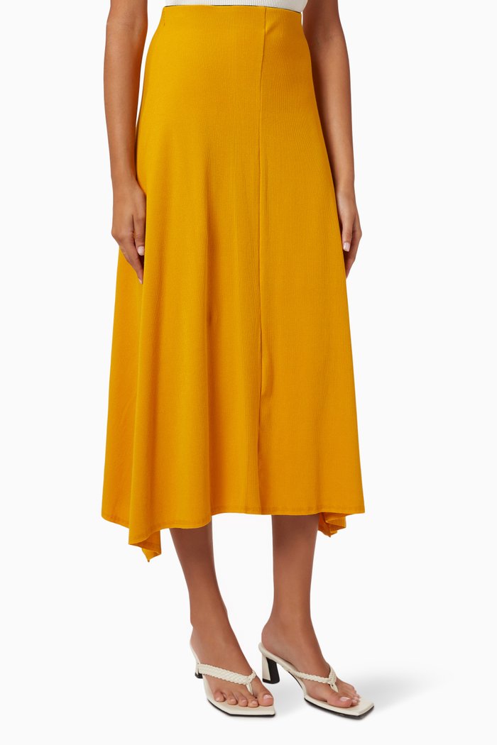 

Draped Skirt in Mini Rib Stretch Cotton, Yellow