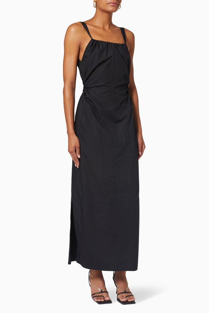 

Gather Detail Longline Dress in Cotton Poplin, Black