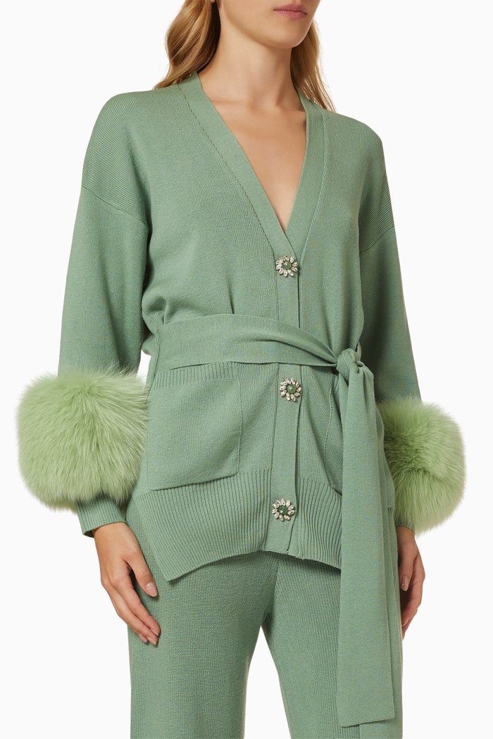 

Belted Cuff Cardigan in Wool, Green