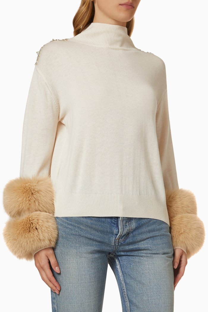 

Embellished Cropped Polo Neck Sweater, Neutral