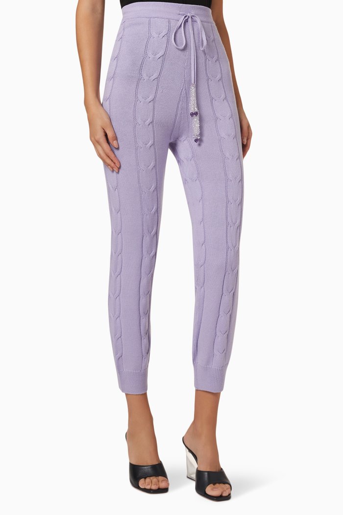 

Embellished Jogger Pants in Cable Knit, Purple