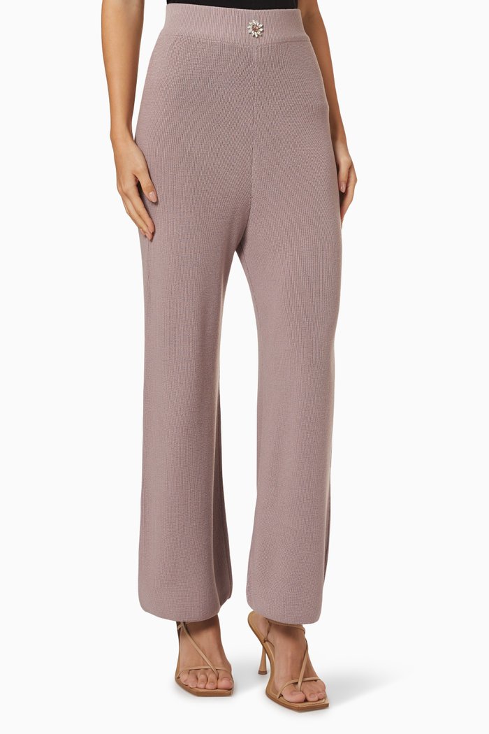 

Embellished Flared Pants in Wool Knit, Pink