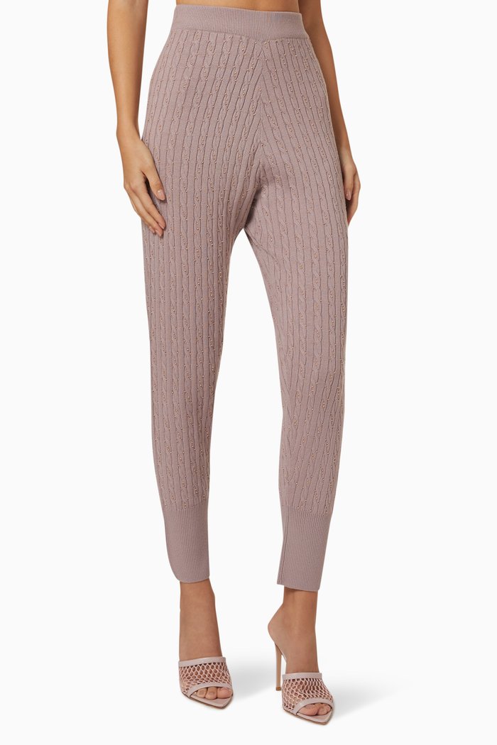 

Pearl Embellished Pants in Cable Knit, Pink