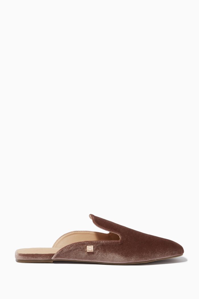 

Art Deco Slippers in Velvet, Brown