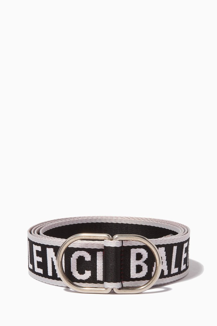 Sporty B Logo D-Ring Belt in Jacquard Webbing, Grey