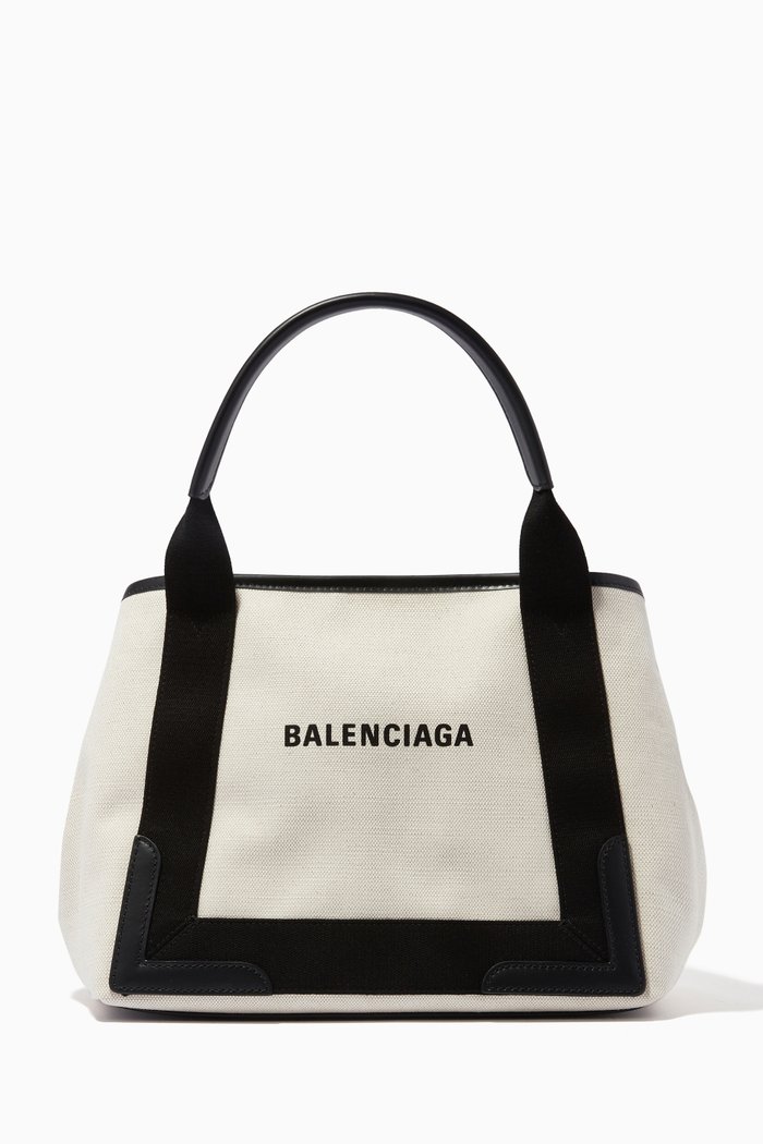 Navy Cabas Small Bag in Organic Cotton Canvas, Black