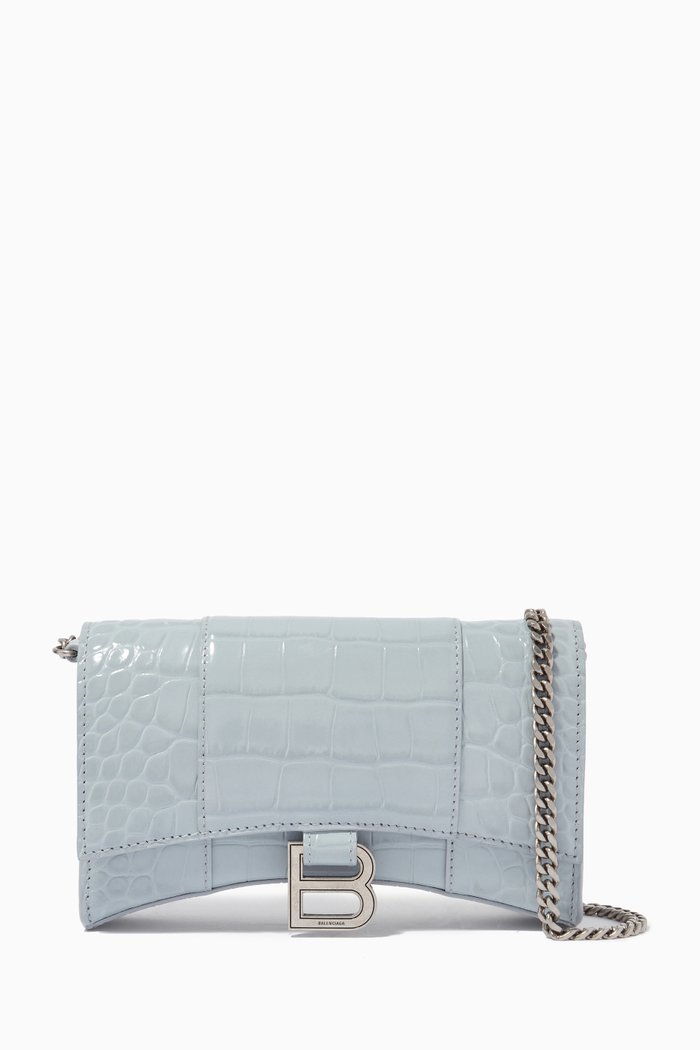 

Hourglass Wallet on Chain in Crocodile Embossed Calfskin, Blue