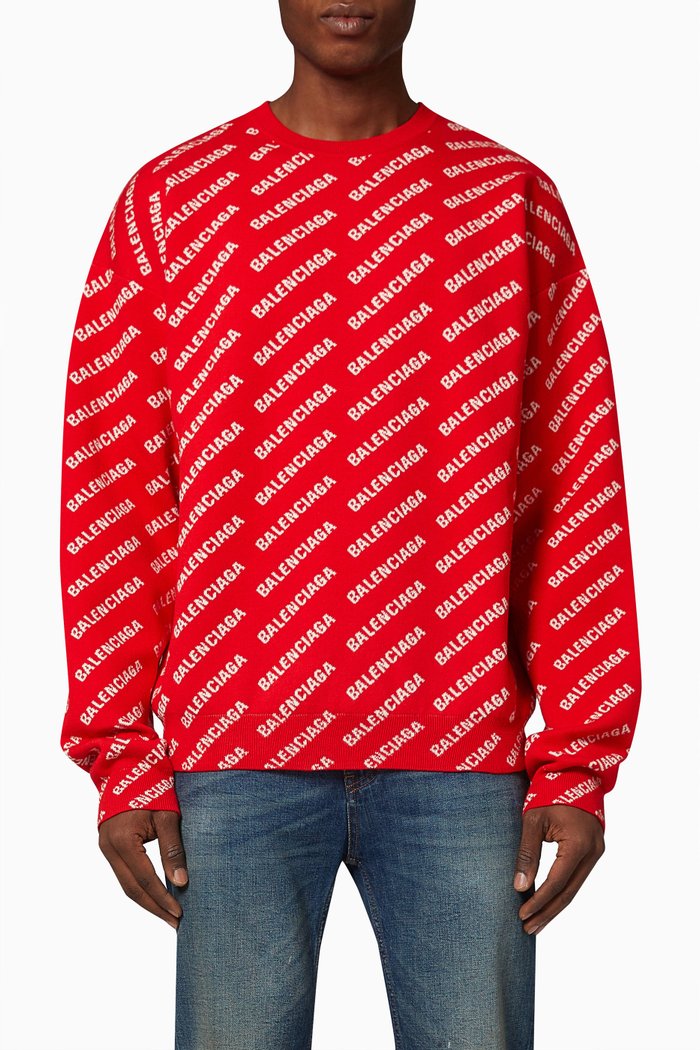 

Mini All-over Logo Sweater in Cotton & Virgin Wool Knit, Red