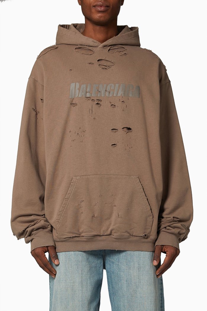 

Caps Destroyed Oversized Hoodie in Organic Medium Fleece, Grey