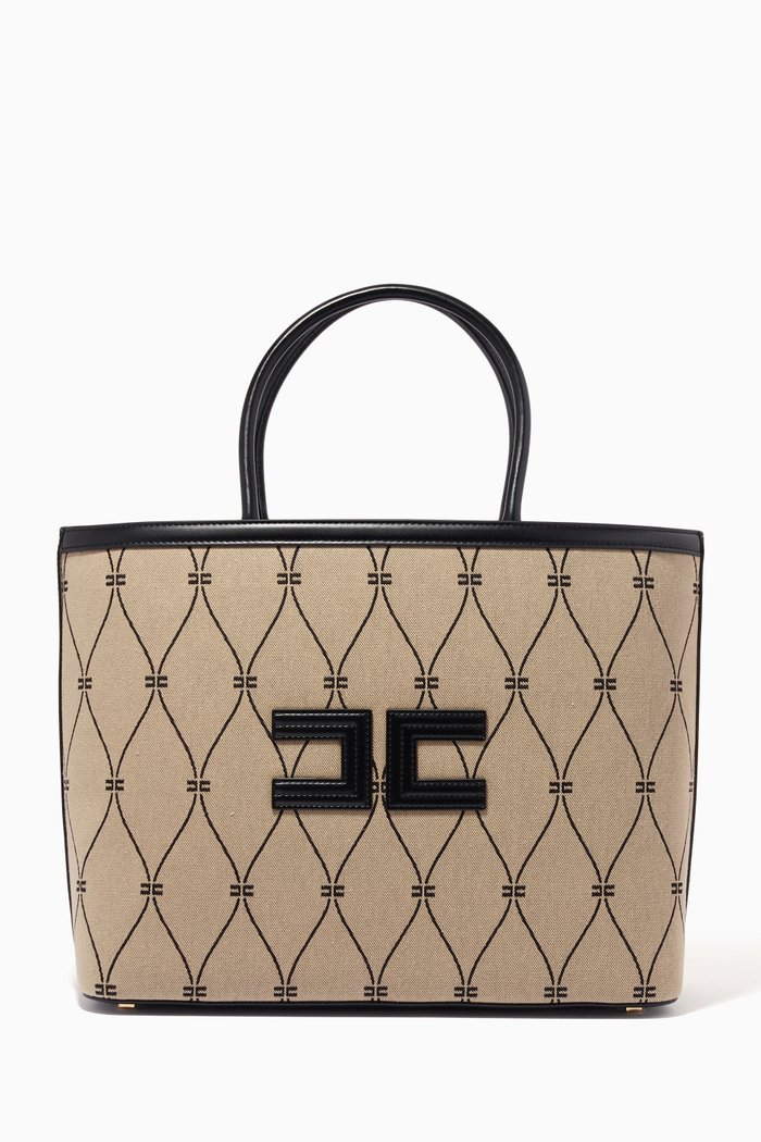 

Medium Diamond Motif Shopper in Cotton Drill Jacquard, Multicolour