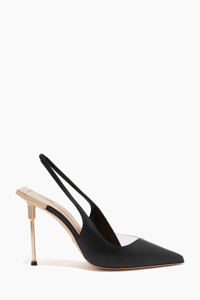 Slingback Sandals in Leather, Black