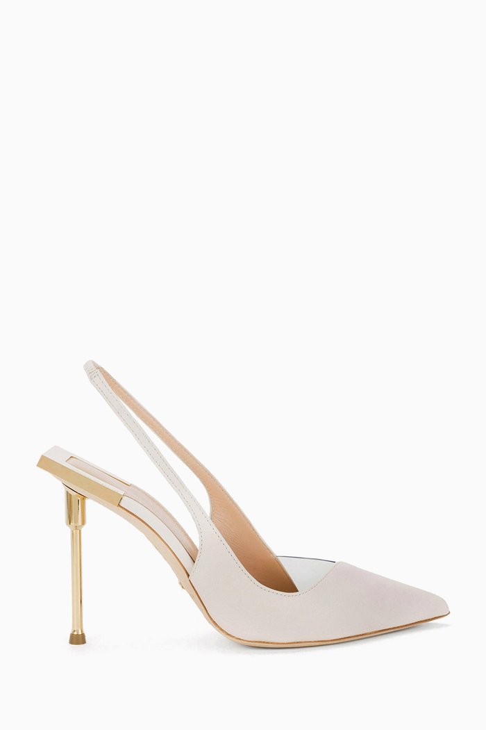 Slingback Metal Heel Sandals in Nappa, Neutral