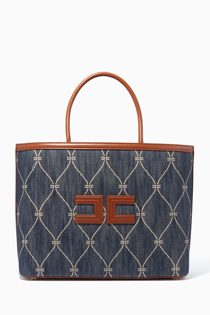 

Medium Shopper in Denim-effect Jacquard Drill, Blue