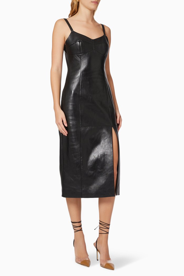 

Plonge Sweetheart Dress in Leather, Black