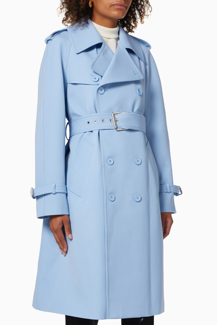 

Trench Coat in Wool Gabardine, Blue