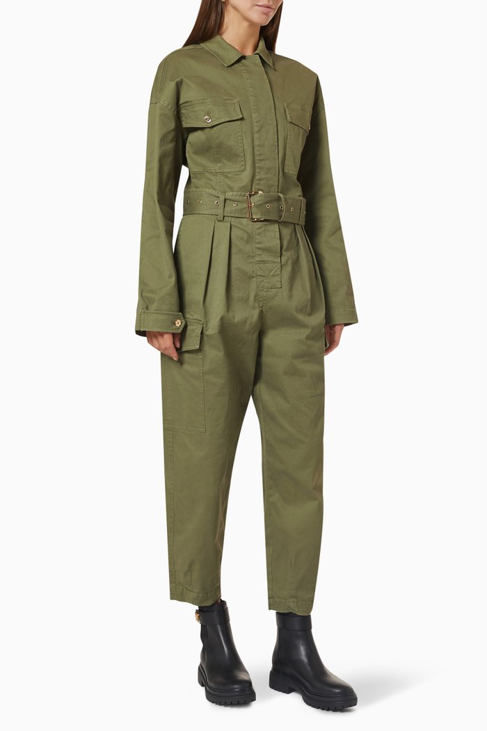 Belted Boiler Jumpsuit in Organic Cotton, Green