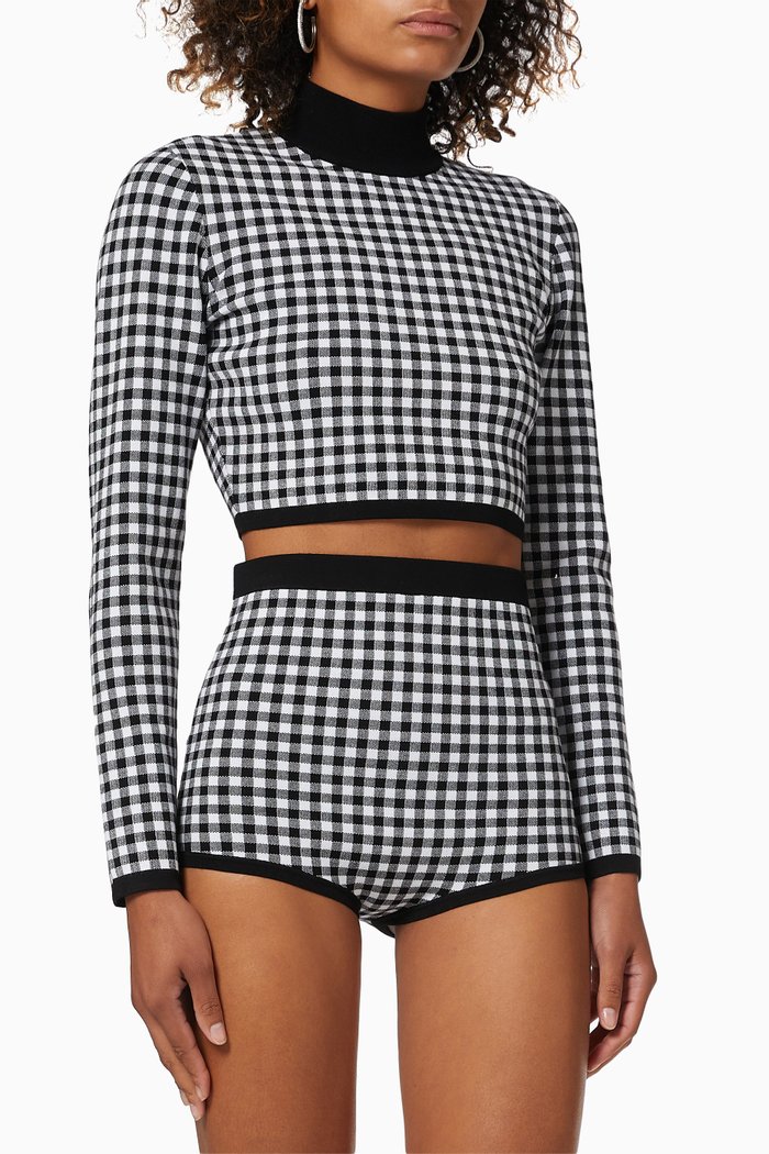 

Gingham Crop Sweater in Stretch Viscose, Black