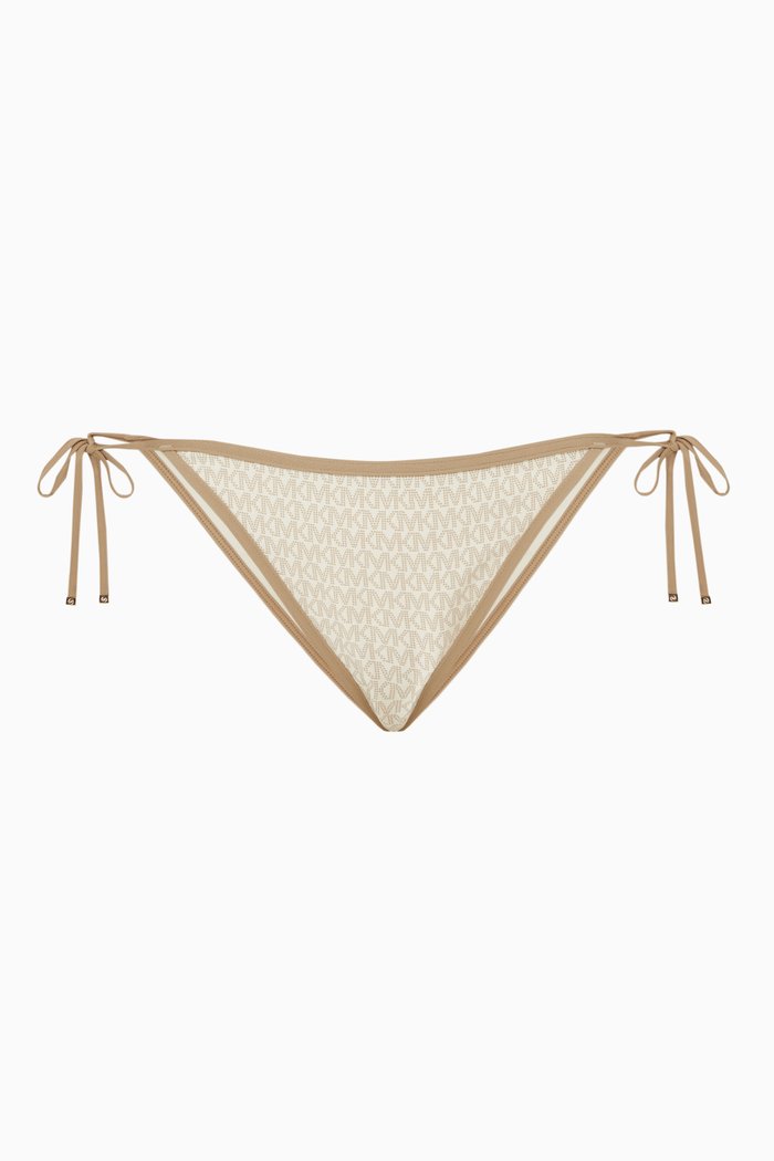 

All-over Logo Bikini Bottoms in Stretch Nylon, Brown