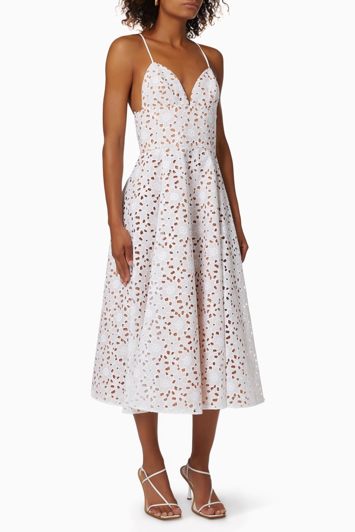 

Floral Dress in Eyelet Cotton, White