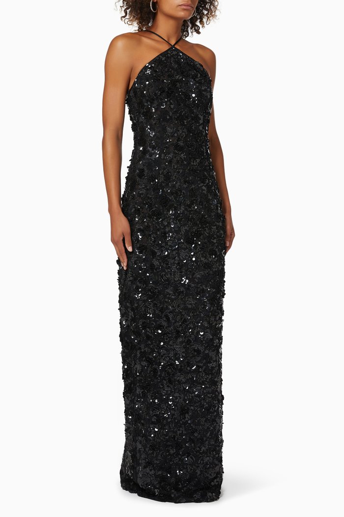 

Halter Gown in Paillette Crepe Jersey, Black