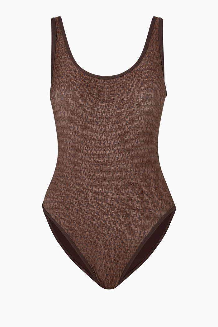

Monogram Swimsuit in Stretch Nylon, Brown