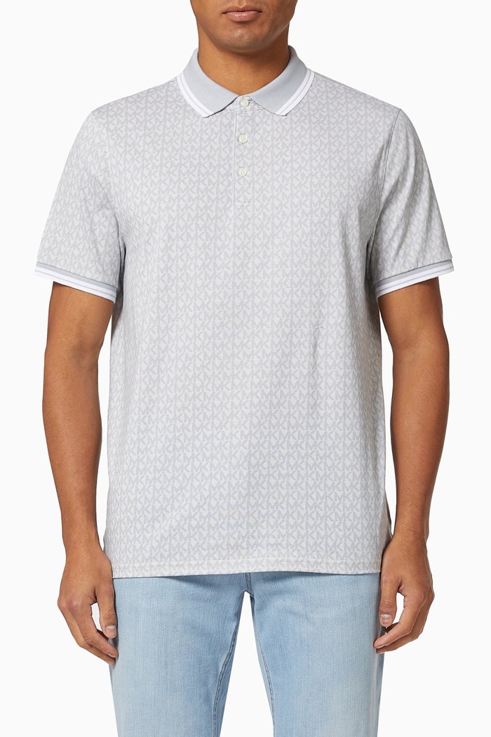 

Greenwich Logo Print Polo Shirt in Cotton Jersey, Silver