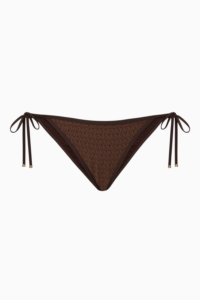 

All-over Logo Bikini Bottoms in Stretch Nylon, Brown