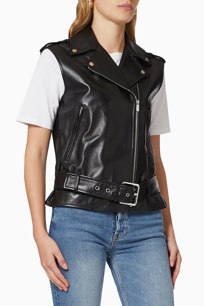 Plonge Moto Vest in Leather, Black