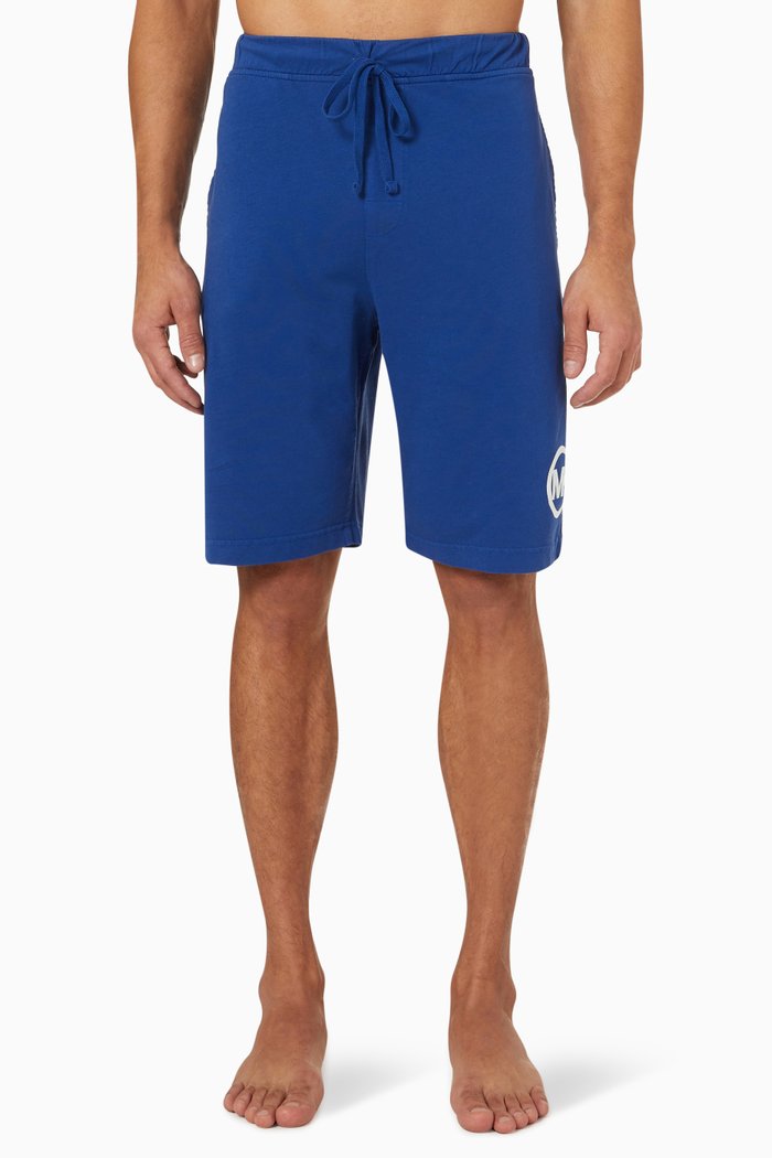 

MK Logo Print Shorts in Terry Cotton, Blue