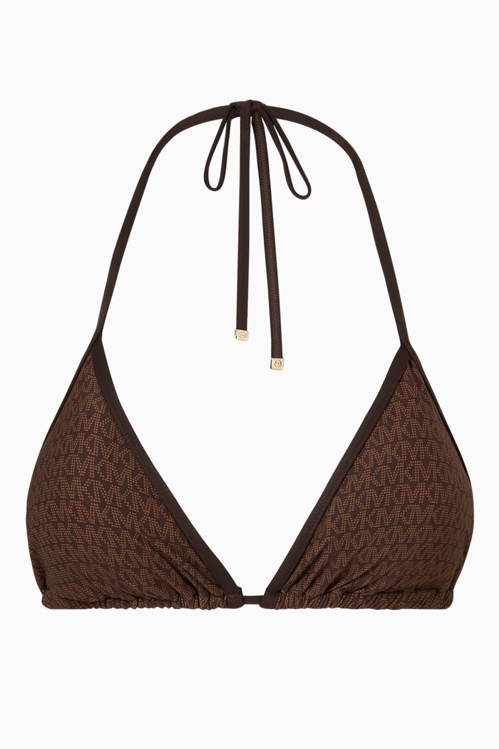 

All-over Logo Triangle Bikini Top in Stretch Nylon, Brown