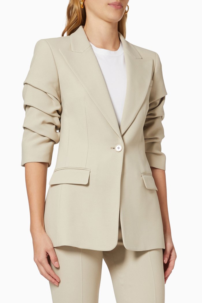 Ruched Sleeves Blazer in Double Crepe, Brown