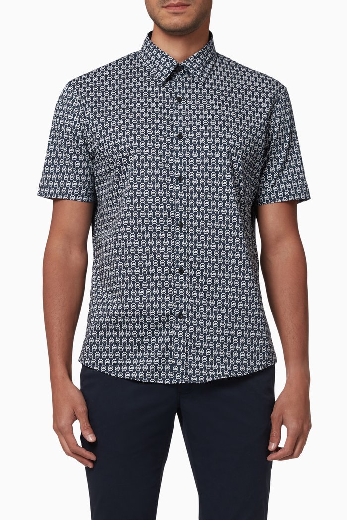 Slim Fit Logo Shirt in Cotton, Blue