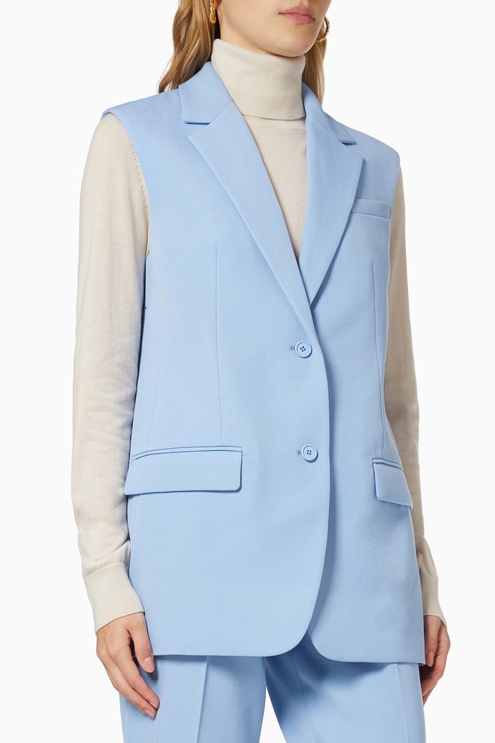 

Single-breasted Vest in Wool Gabardine, Blue
