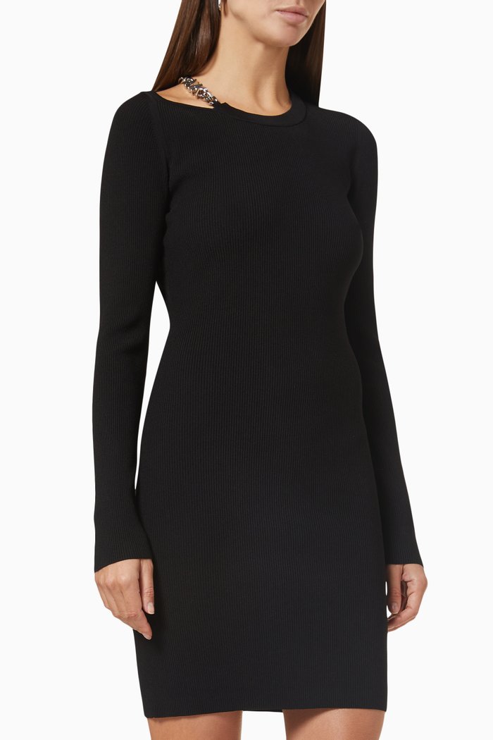 

Chain Link Dress in Ribbed Stretch Viscose, Black