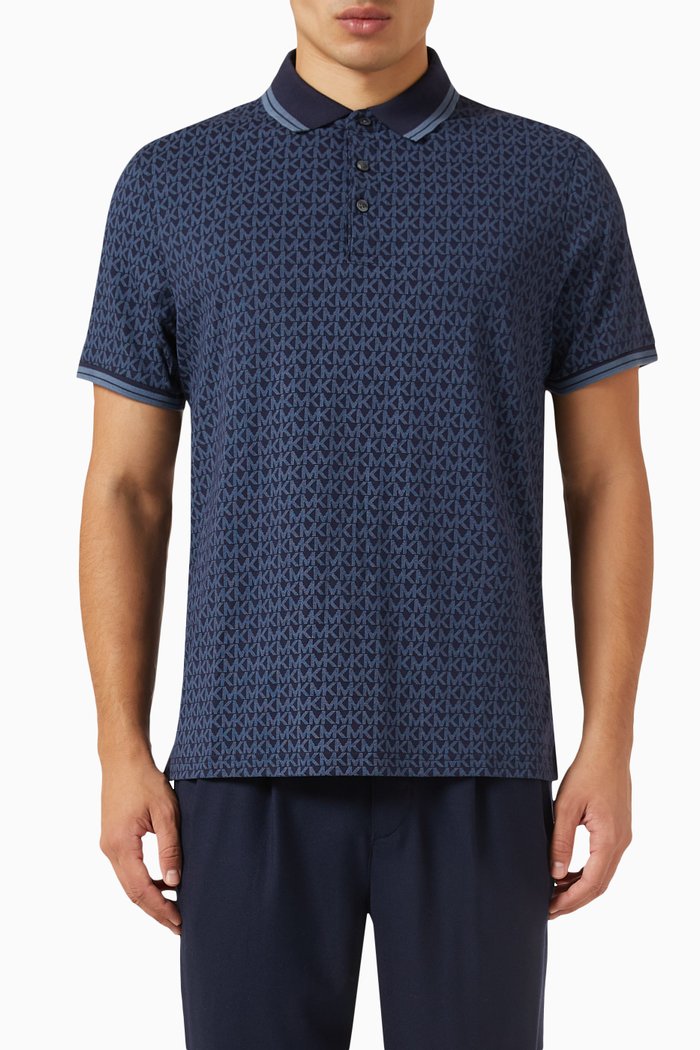 

Greenwich Logo Print Polo Shirt in Cotton Jersey, Blue