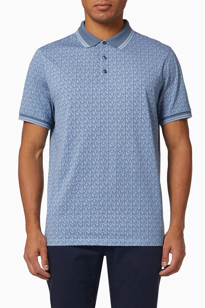 

Greenwich Logo Print Polo Shirt in Cotton Jersey, Blue