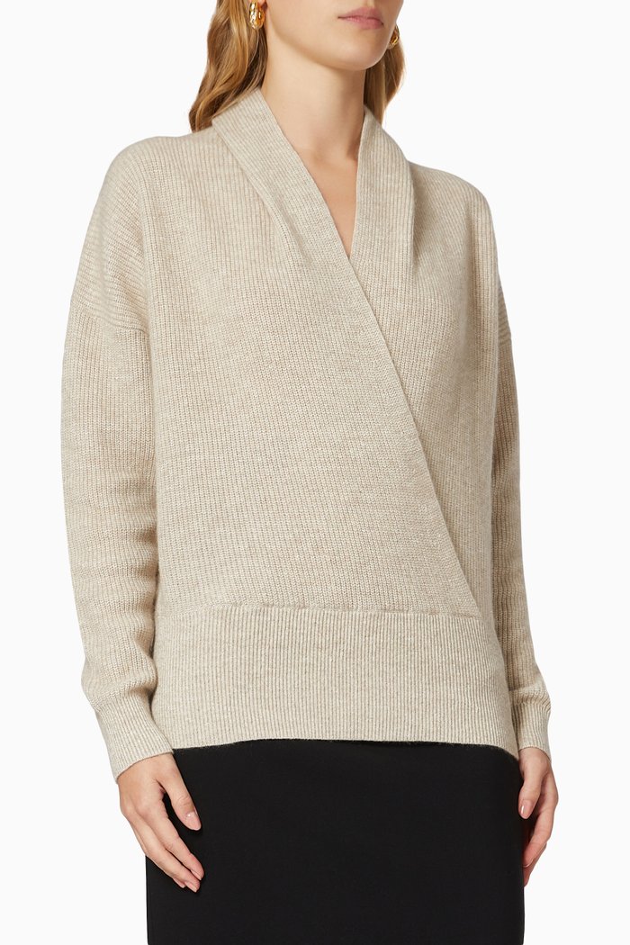 

Shaker Wrap Sweater in Cashmere & Linen, Brown
