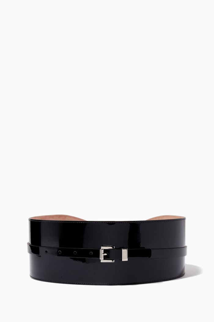 

Wide Waist Belt in Patent Leather, Black