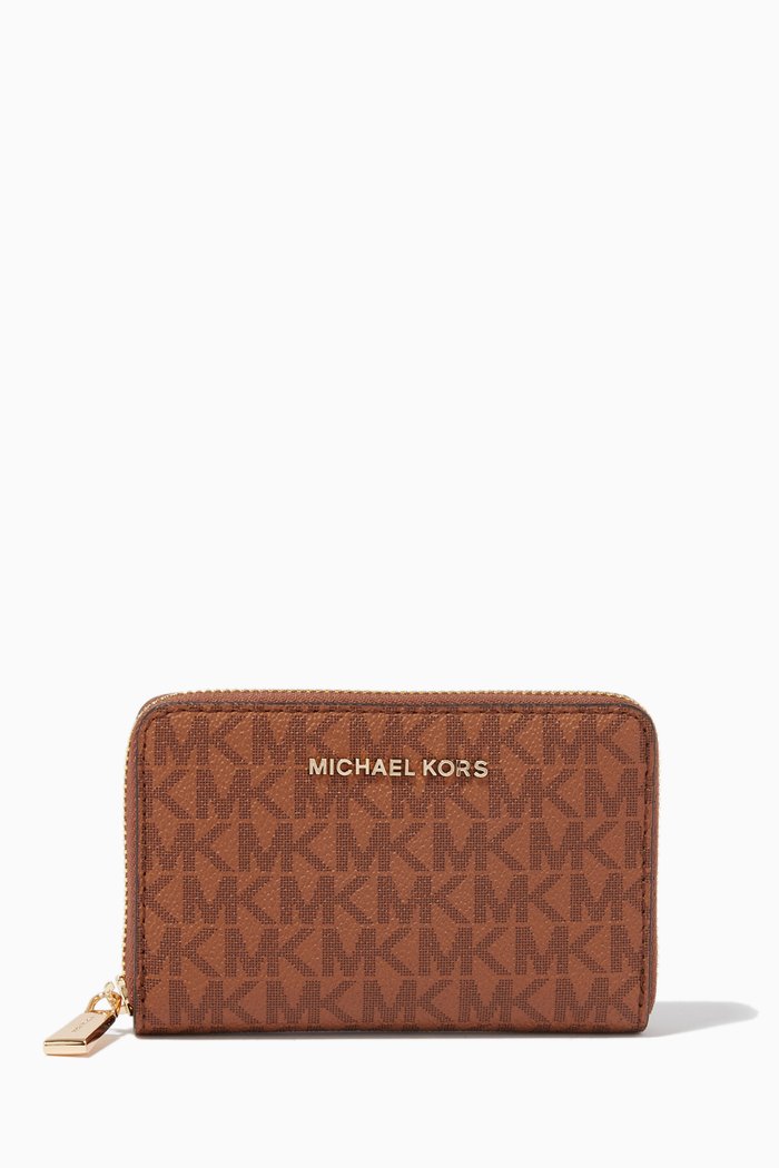 Small Jet Set Card Case in Logo Canvas, Brown