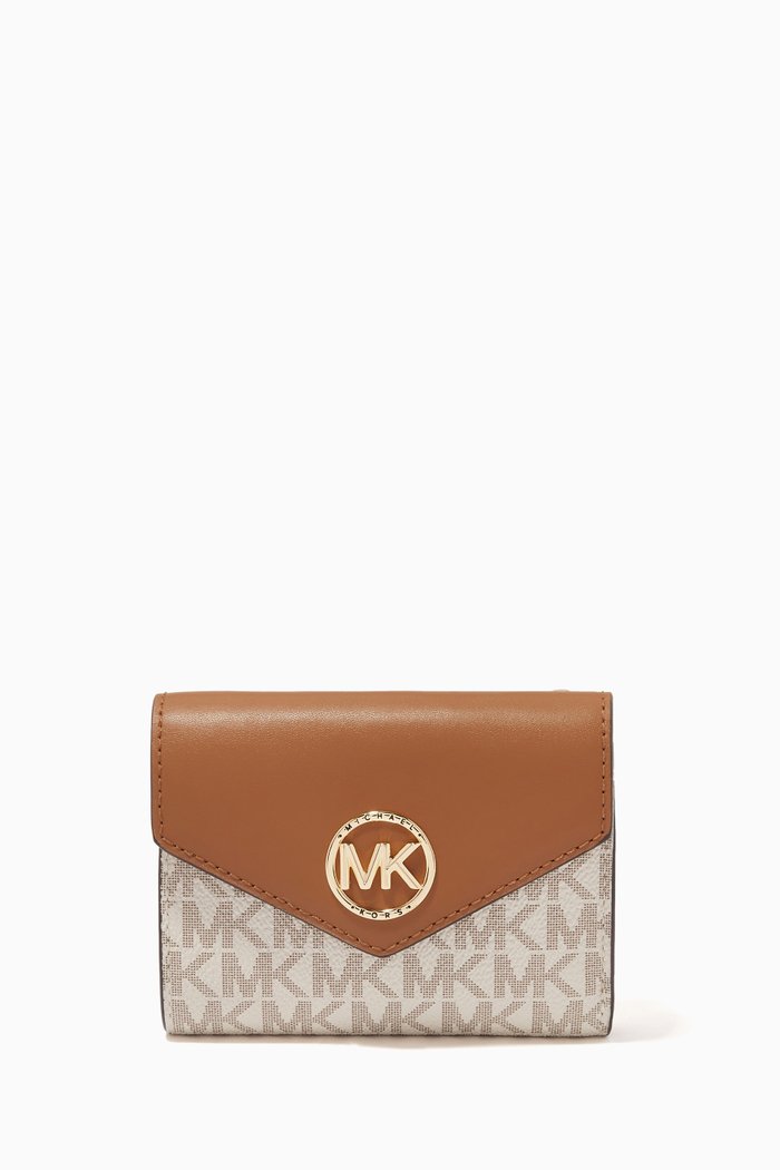 

Greenwich Medium Tri-fold Envelope Wallet in Canvas & Leather, White