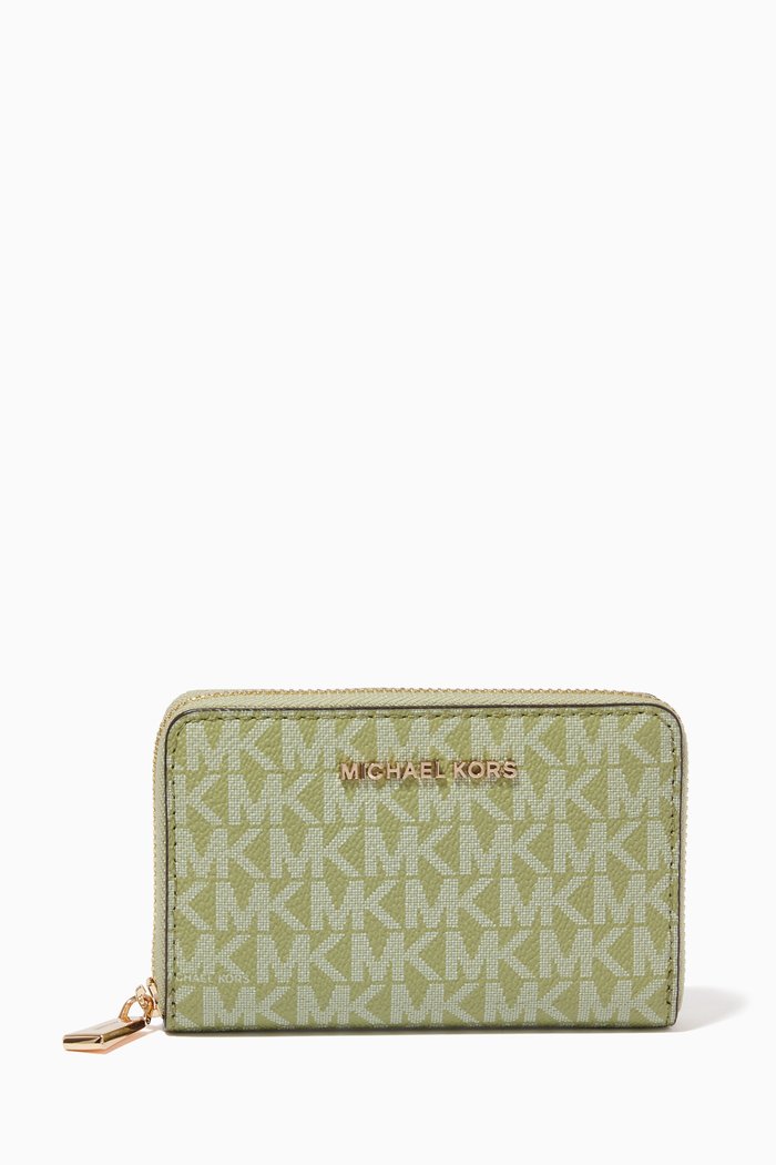 

Small Jet Set Card Case in Logo Canvas, Green