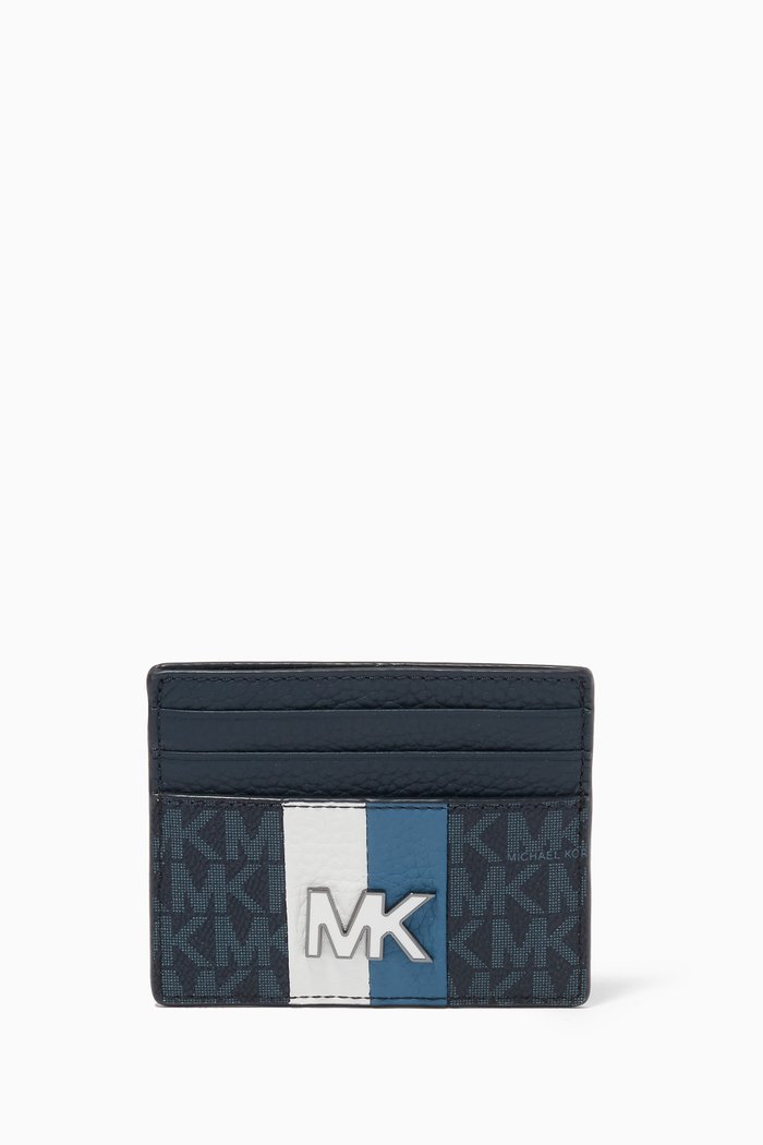 

Stripe Tall Card Case in Canvas & Pebbled Leather, Multicolour